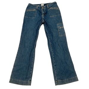 Vtg Y2K Wide Leg Mary Jane Utility Jeans with Zipper Antique Wash Pockets Size 6